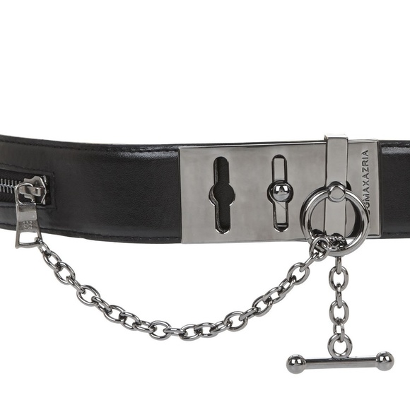 BCBG Black Faux Leather Metallic Chain Toggle Belt - Picture 3 of 3